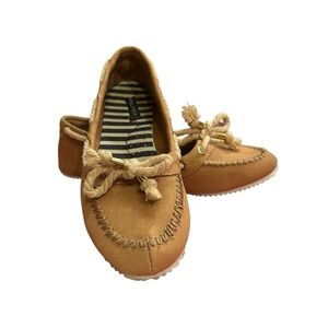Nautica Canvas Slip On Boat Shoes Women's Size 6M Light Brown Rope Accents